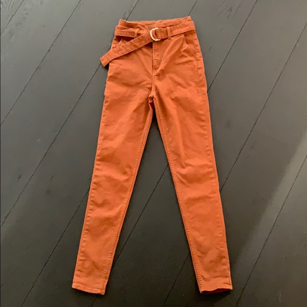 H&M Divided High Waisted Slim Belted Pants SZ 2
